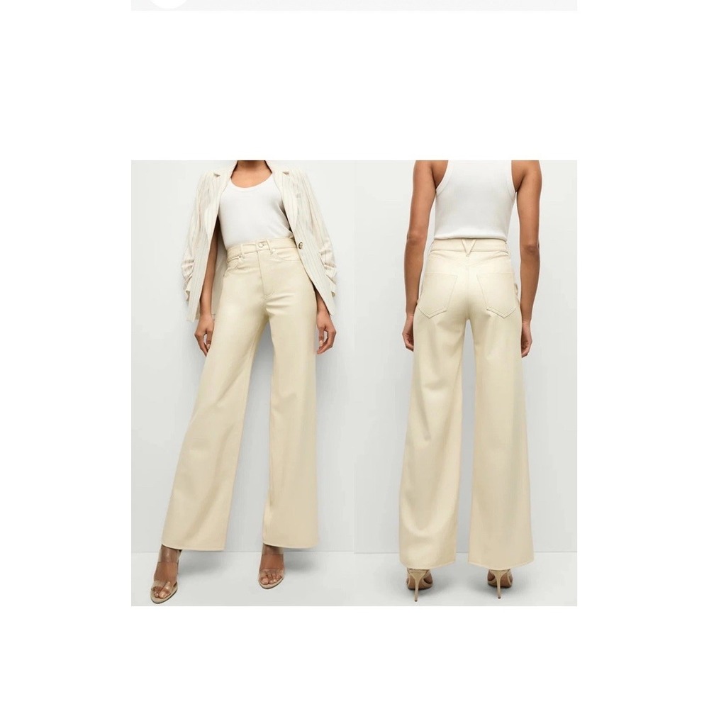 Veronica Beard Taylor Relaxed Wide Leg Pants Ecru Vegan Leather‎ Womens Size 25